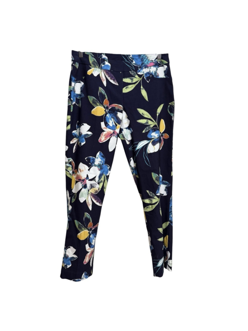 Coldwater Creek ShapeMe Floral Cropped Pants Women’s 14P Navy Pull On